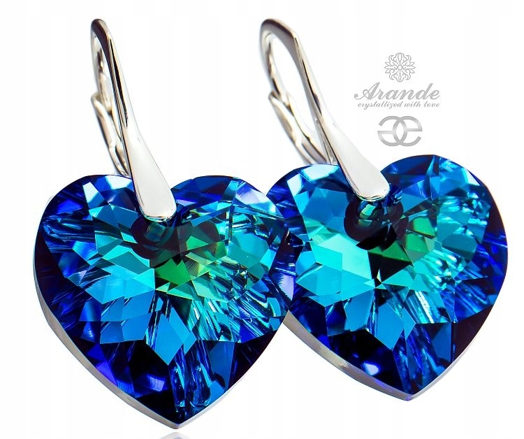 Krystalické Náušnice srdce Bermuda Blue Stříbro