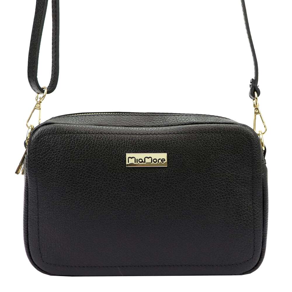 Kožená kabelka MiaMore Černá Kabelka Přes Rameno Zlaté Kování MiaMore 01-063