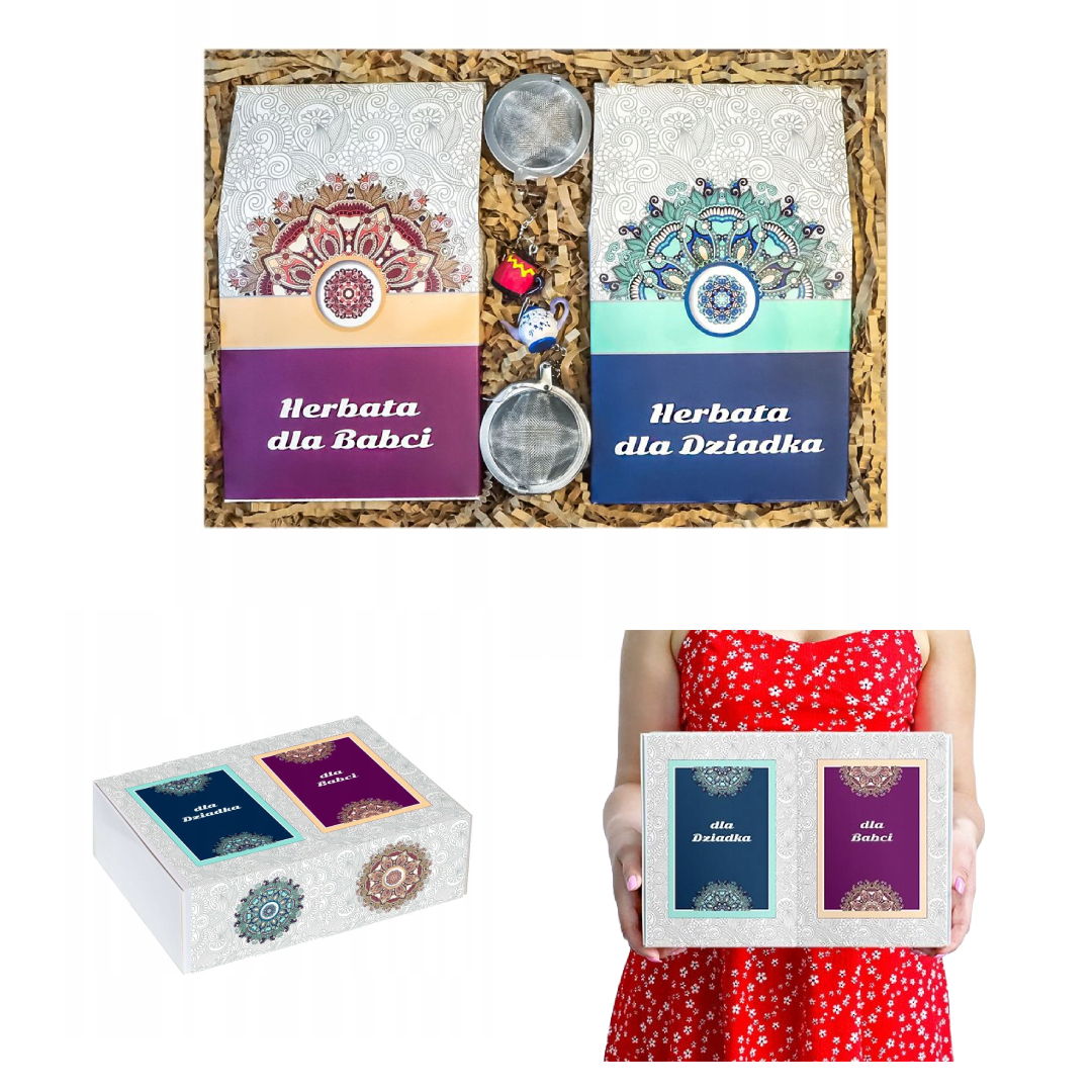 Levně Dárkový box na dárek ke Dni babičky a dědečka s čajem a konvičkami