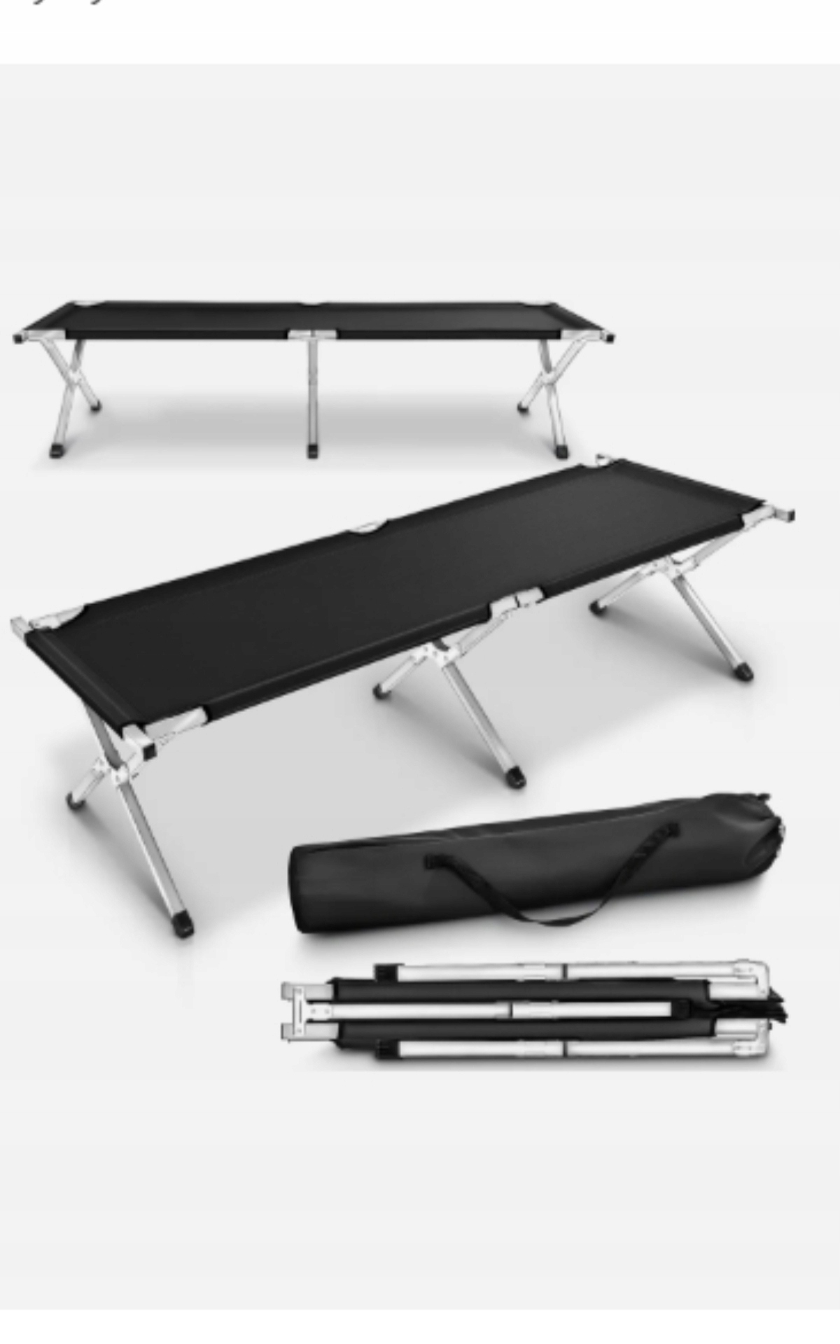 Łóżko Kempingowe Łóżko Polowe XXL 210x90x42cm Kolor Czarny