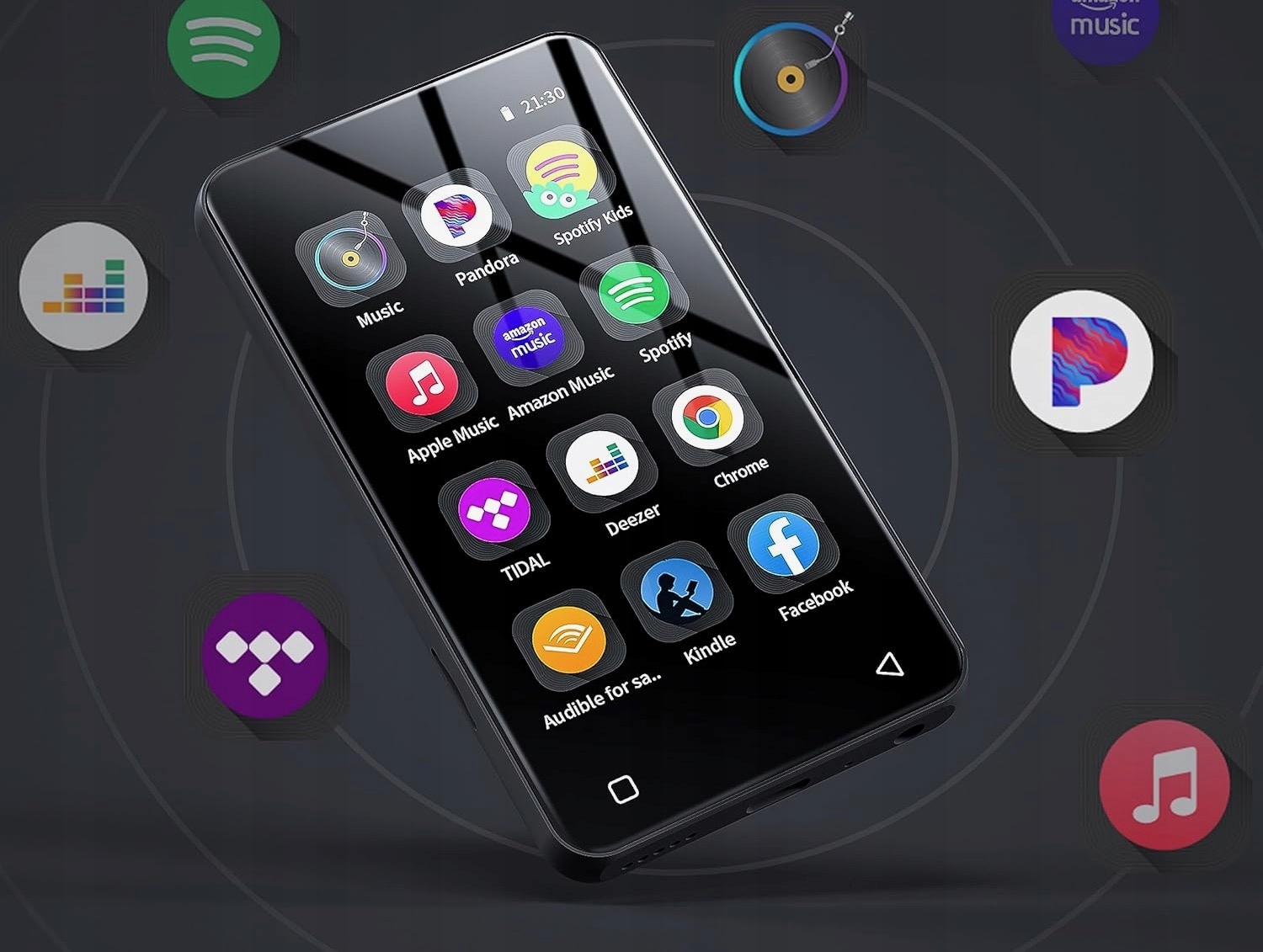 Odtwarzacz MP3 Spotify Wi-Fi Bluetooth Android ekran dotykowy HiFi dźwięk Załączone wyposażenie kabel USB słuchawki