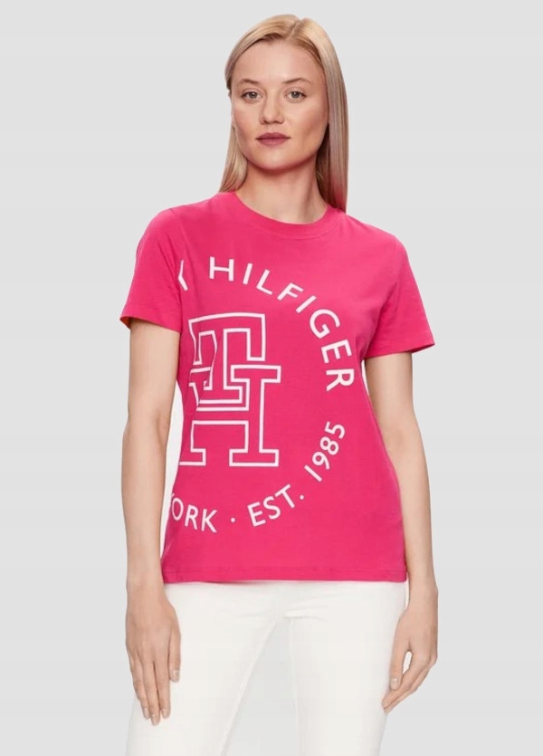 Tommy Hilfiger Dámské tričko WW0WW40051 Růžové Regular Fit, velikost L