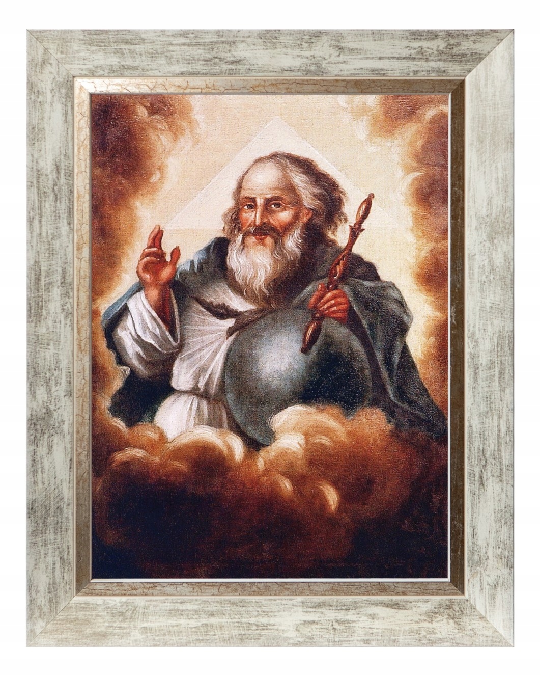 Bůh Otec Náboženský Obraz Na Plátně V Bílém Ozdobném Rámu 30X40