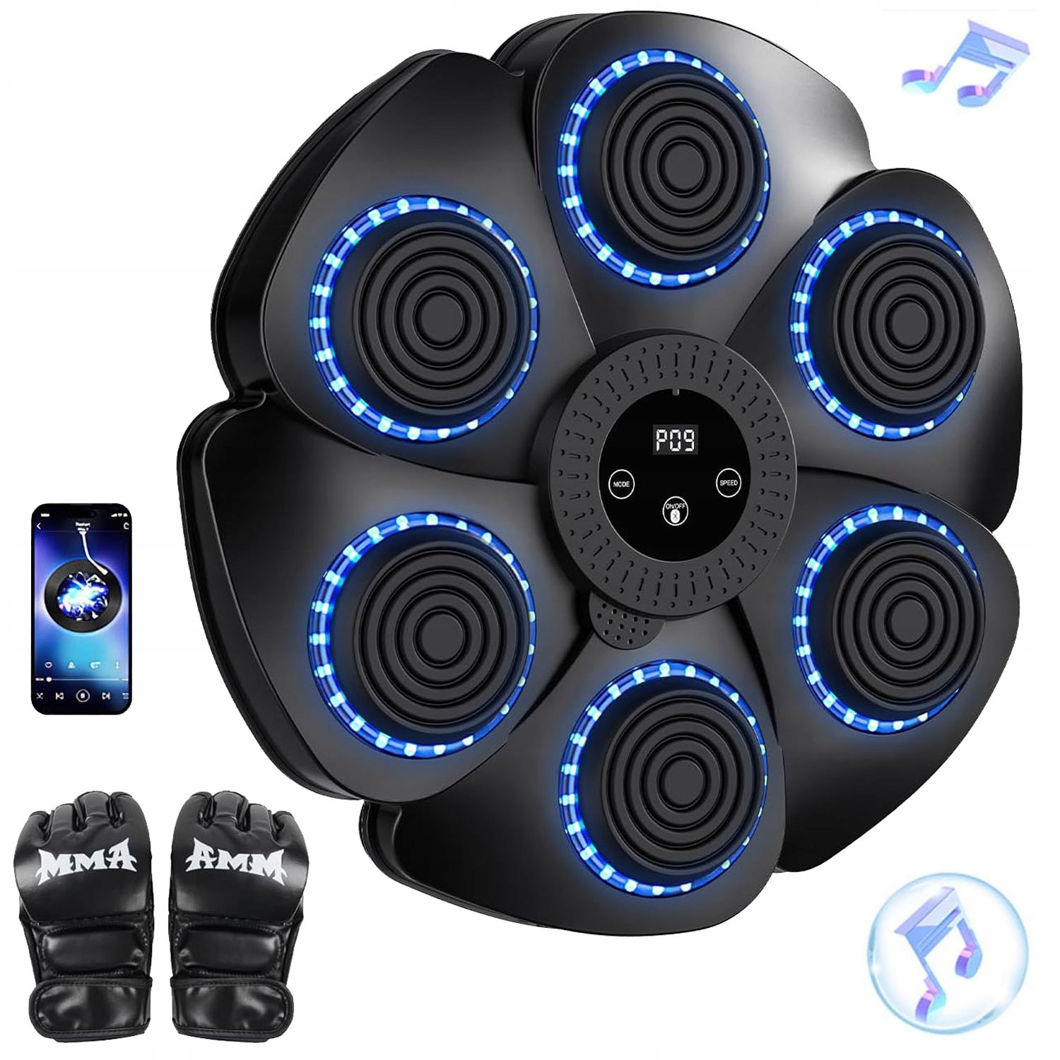 Nástěnný boxovací stroj s počítadlem a Led světly Bluetooth a rukavicemi