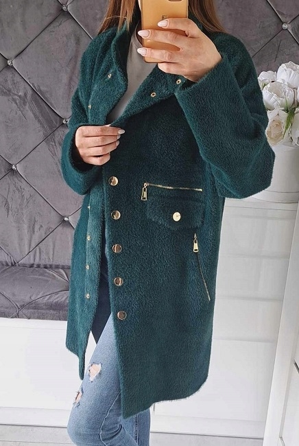 PŁASZCZ Z ALPAKI ZE STÓJKĄ NARZUTKA OVERSIZE - WEŁNA Linia regular