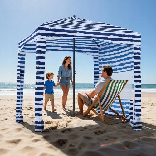 Vevor Beach Cabana Plážový Pavilon 183X183 CM Upf 50 Modrých Pruhů