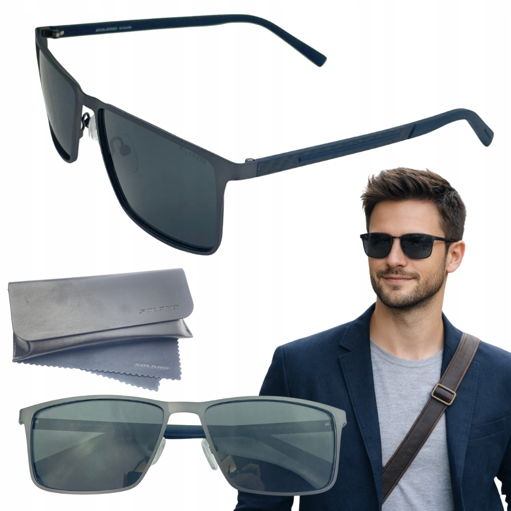 Okulary Przeciwsłoneczne Męskie Polaryzacja UV400 Premium Etui Solano Ar