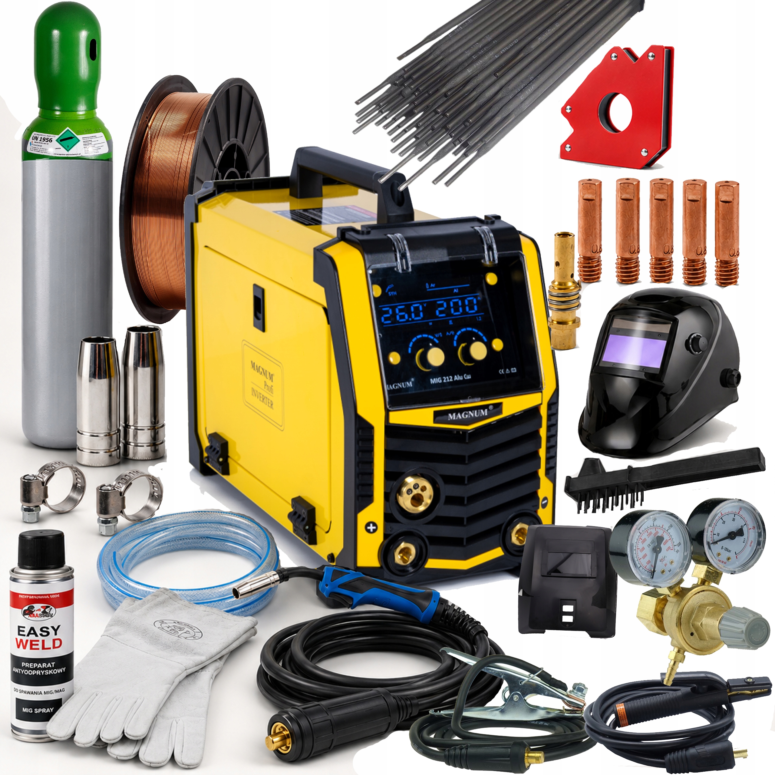 Spawarka Magnum Mig 212 Alu Cu Synergia Mag Mma Tig Flux 200A 230V ZESTAW1