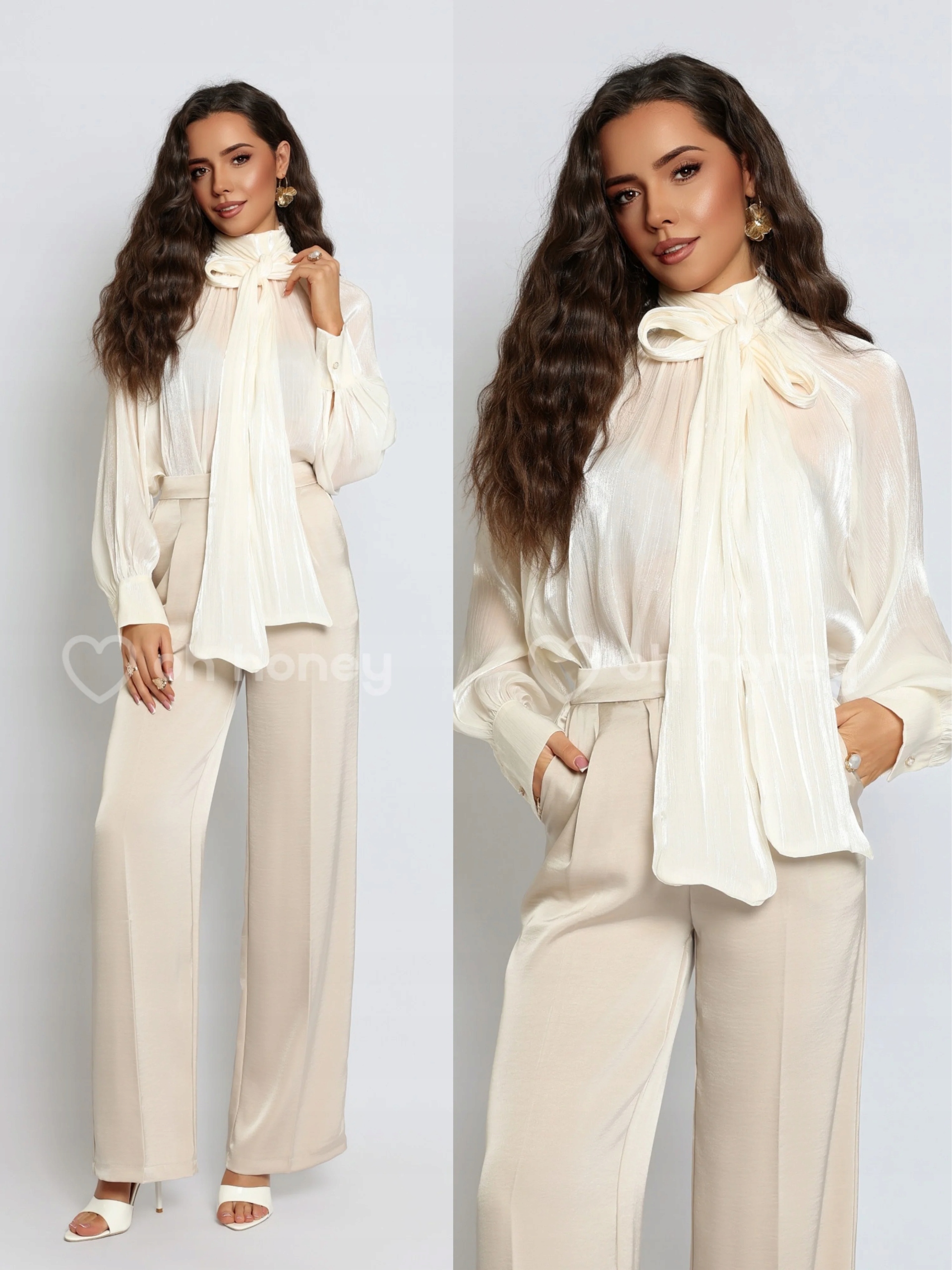 Krémová saténová halenka Lily Charm M/L
