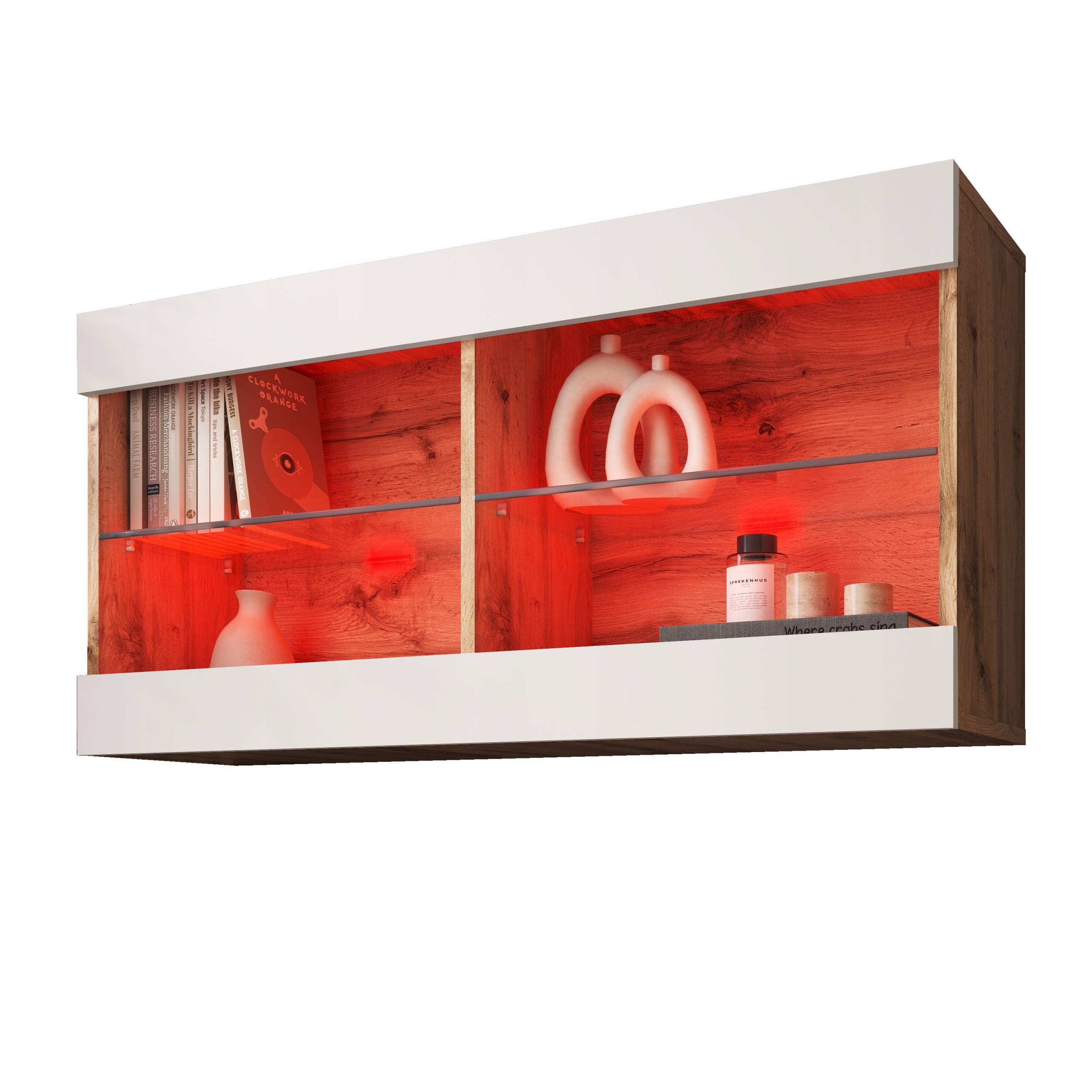 komodee Tivoli Závesná vitrína Horizontal Dub Wotan-Biela Rgb Led
