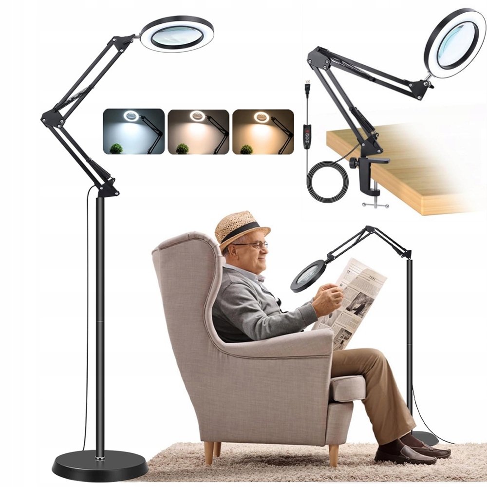 3V1 Led Stojací Lampa Lupa 10 X Regulace Světla Pro Čtení Kosmetická