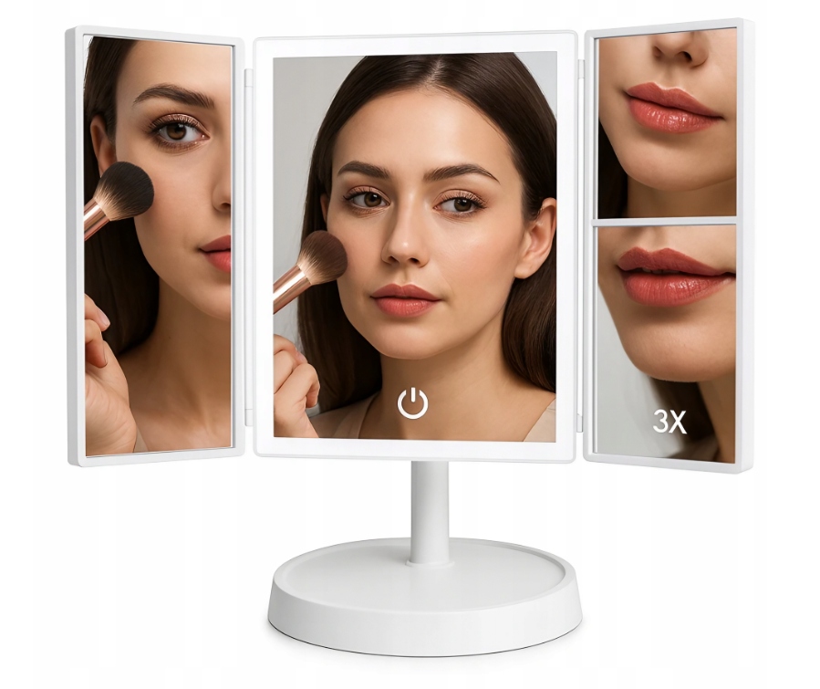 LUSTRO KOSMETUCZNE POWIĘKSZAJĄCE LED ROZKŁADANE PODŚWIETLANE DO MAKIJAŻU