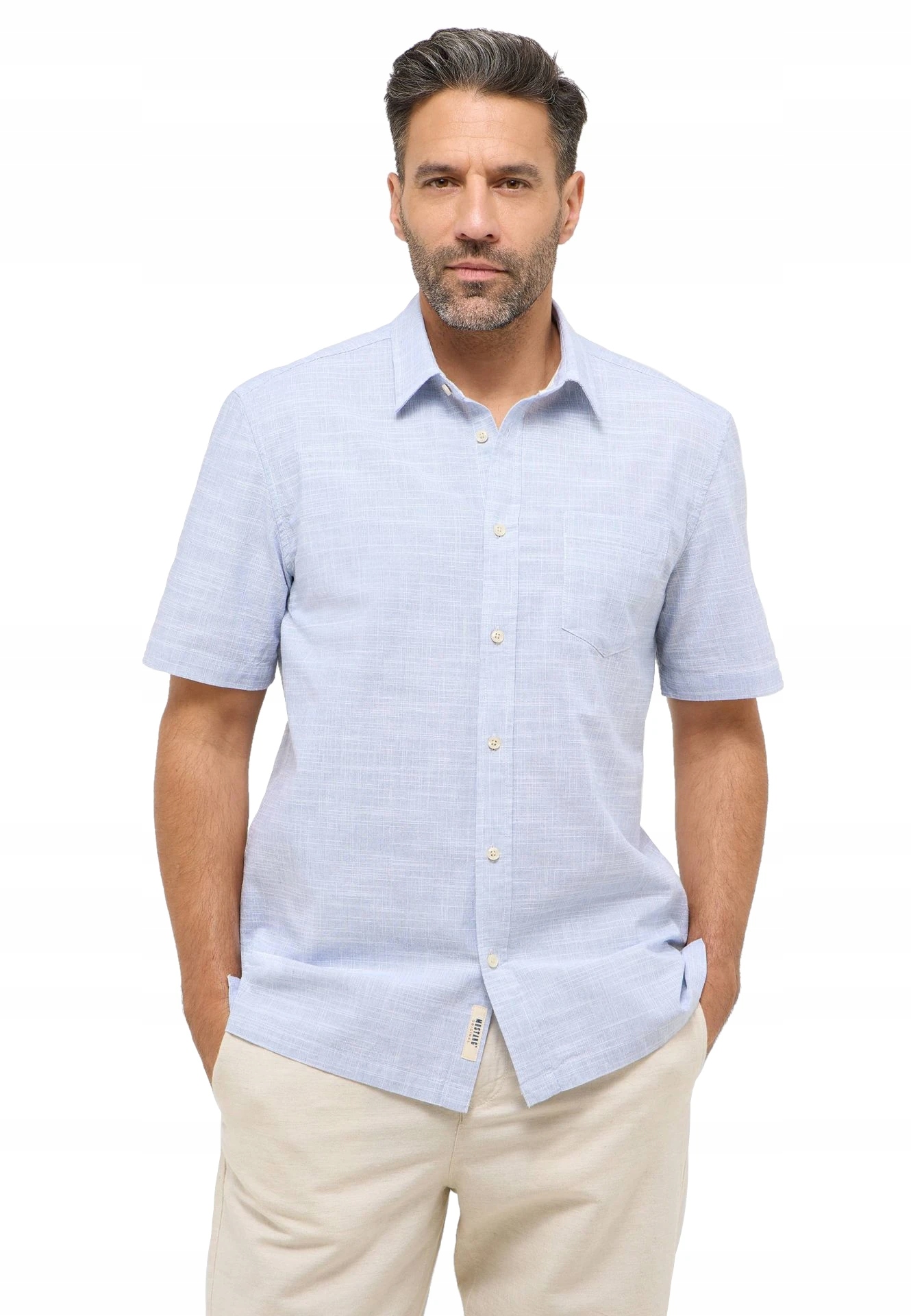 Mustang pánská košile s krátkým rukávem casual bavlněná modrá L