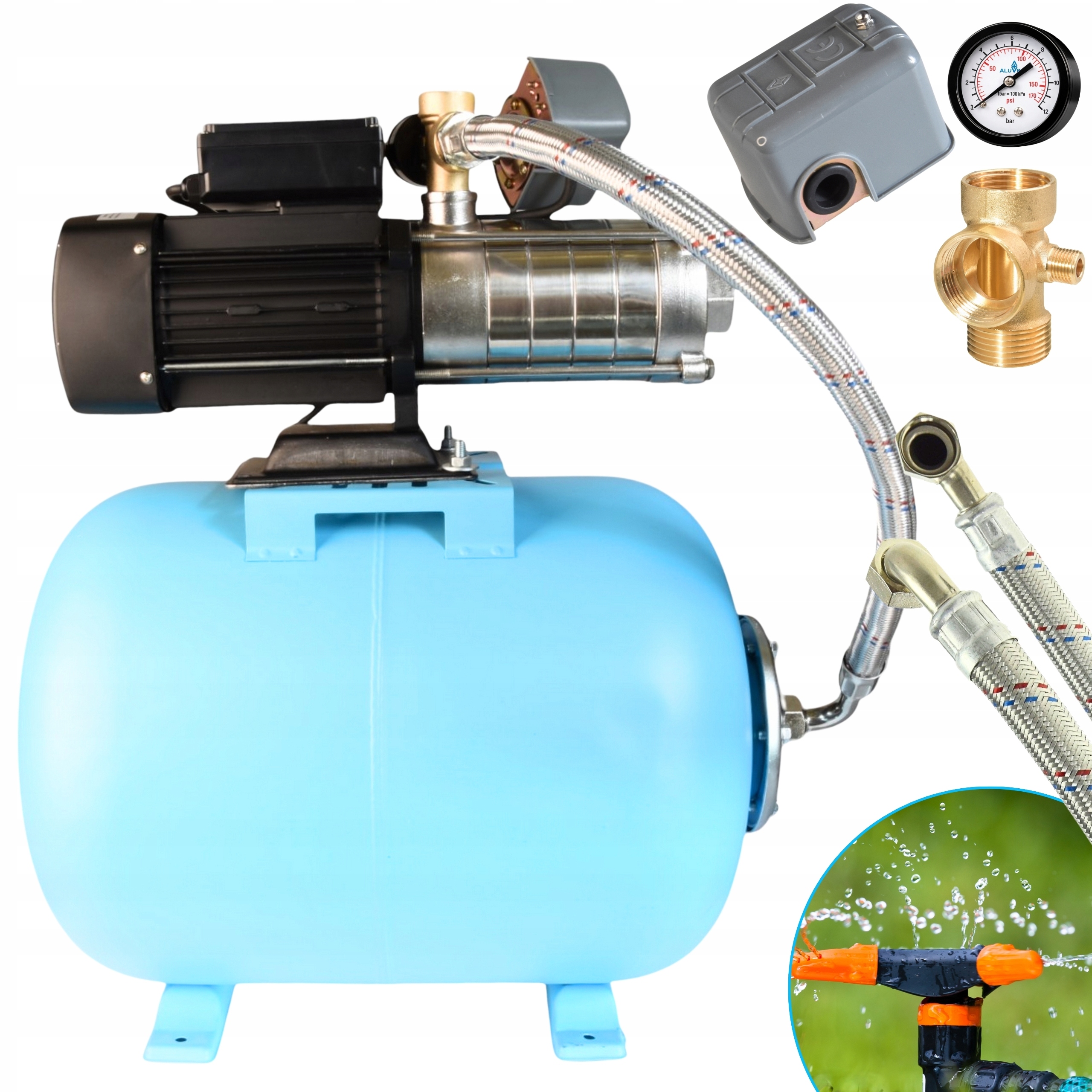 50 L Hydrofor Na Vodu Vícestupňové Čerpadlo Inox 1100 W 130 L/min, Hotová Sada