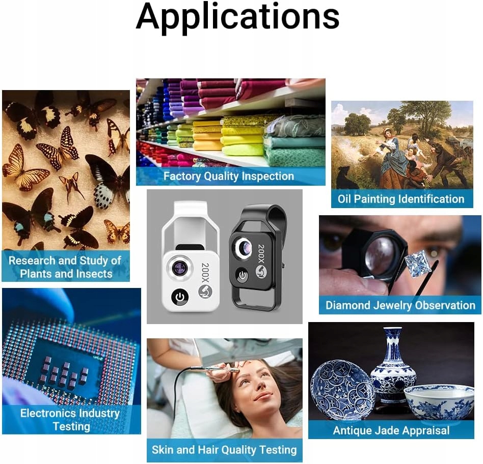 OBIEKTYW MIKROSKOP CYFROWY 200X DO TELEFONU SMARTFONA Model MIKROSKOPEM DO 99% SMARTFONÓW OBIEKTYW MIKROSKOP