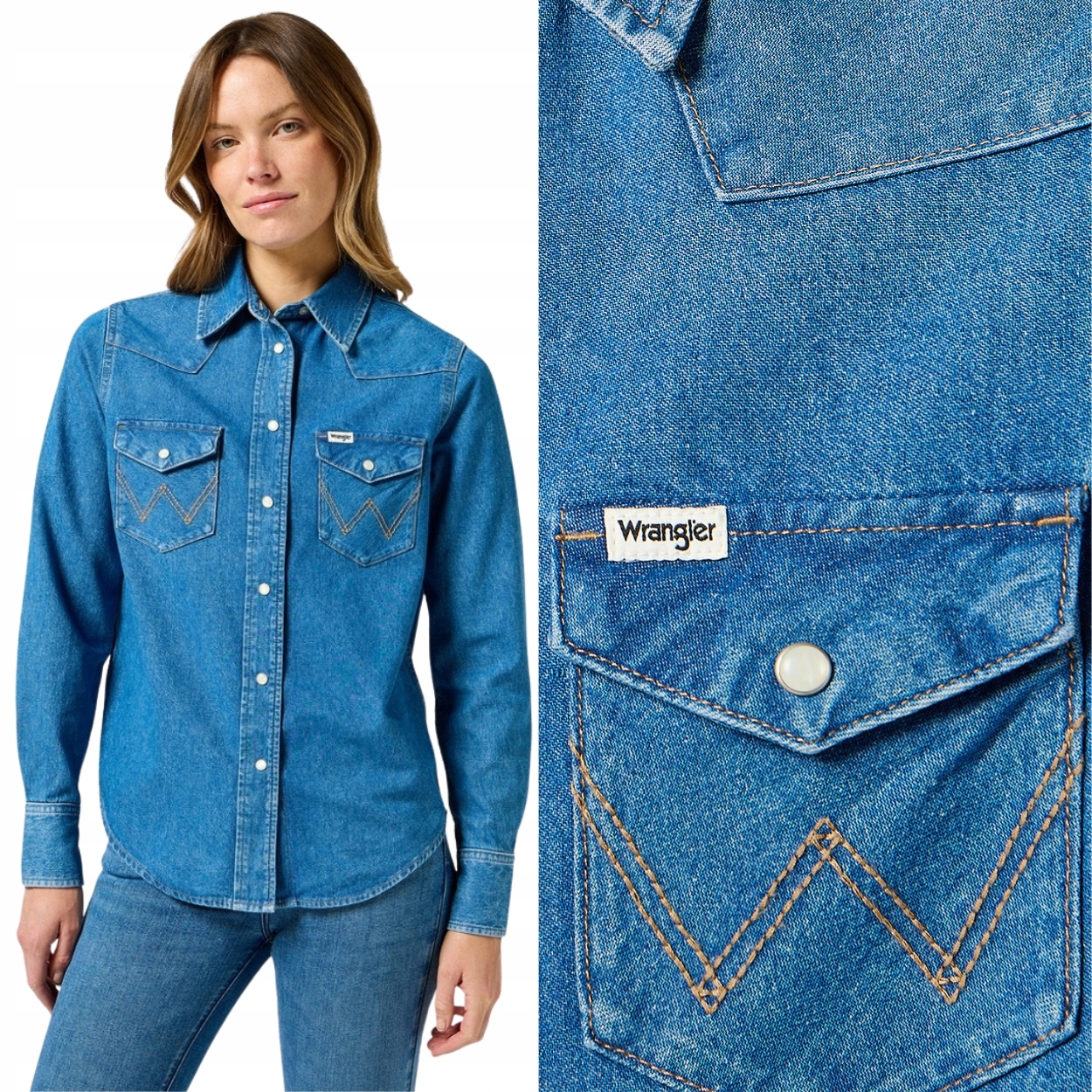 Wrangler Heritage Shirt Mid Stone dámská džínová košile Regular Fit Xs