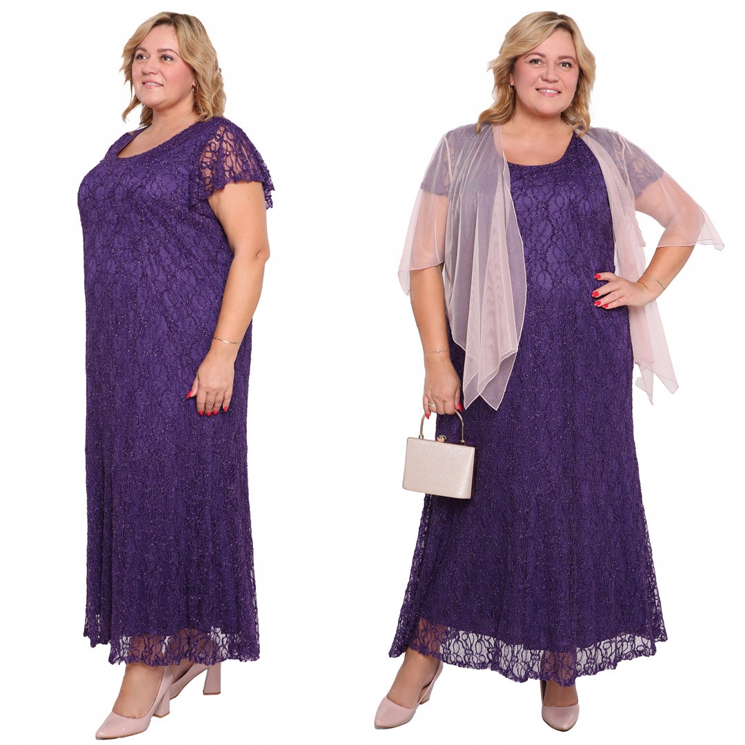 Dlouhá fialová krajková šaty 50