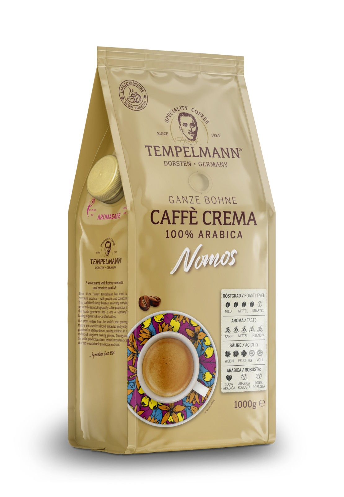 Levně Tempelmann Nomos Crema Káva zrna 1kg.