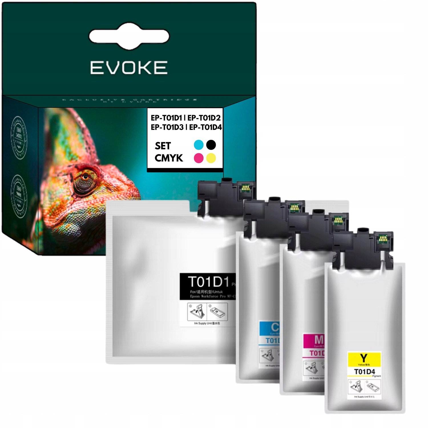 4x atrament do tlačiarne Epson čierny sada farieb T01D1 T10D2 T10D3 T10D4