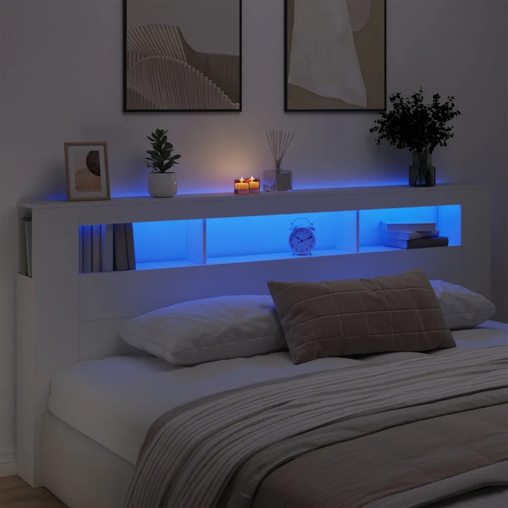 Čelo postele s Led bílé 120 x 18,5 x 103,5 cm kompozitní dřevo Bílá 837372