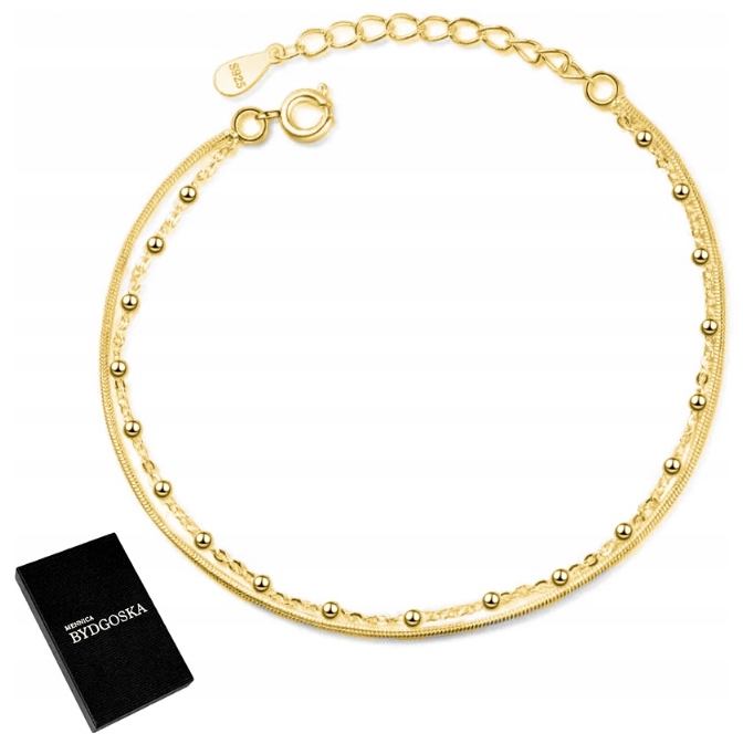 Srebrna bransoletka damska na nogę na rękę kulki 25 cm srebro pozłacane