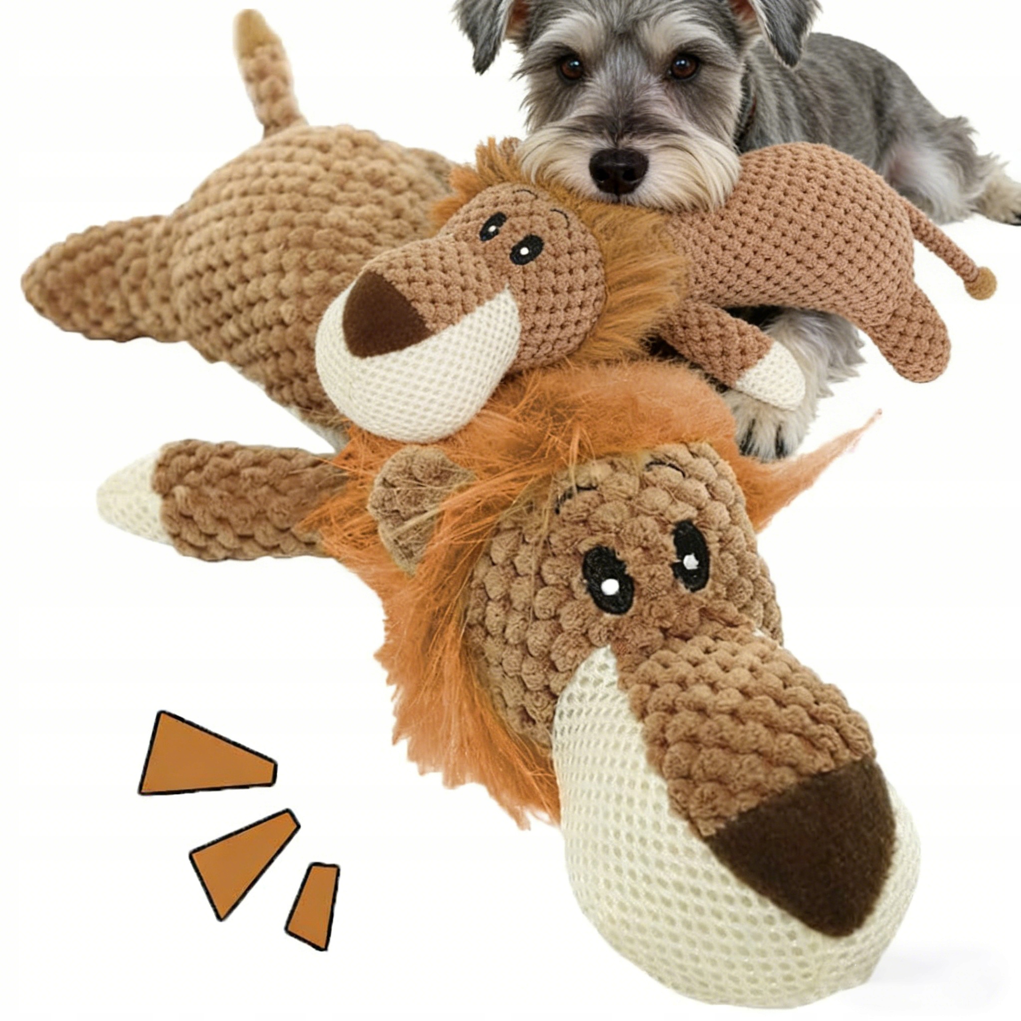 Levně Hračka Pro Psa A Kočku Plyšová K Pokousání Vycpaná Se Zvukem Odolná 34,6x14,5x6 cm Lev