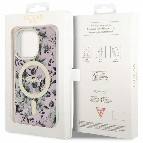 Etui Guess Flower MagSafe na iPhone 14 Pro Max różowe Guess