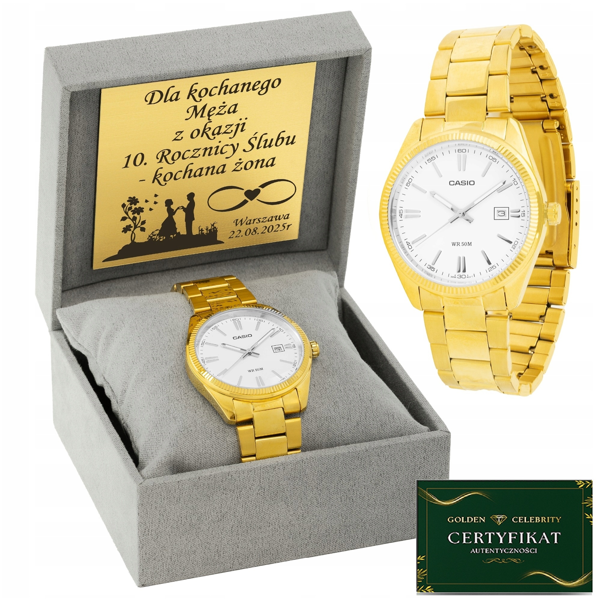 Zlaté Pánské Hodinky Casio Pozlacené Pravým 24KARÁTOVÝM Zlatem Gravírování