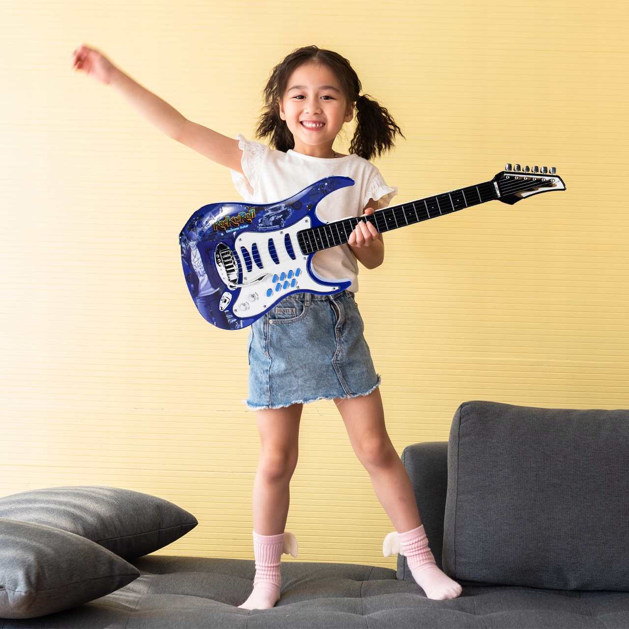 GITARA ELEKTRYCZNA DUŻA DLA DZIECI Z MIKROFONEM WZMACNIACZ STATYW NIEBIESKA Rodzaj gitara