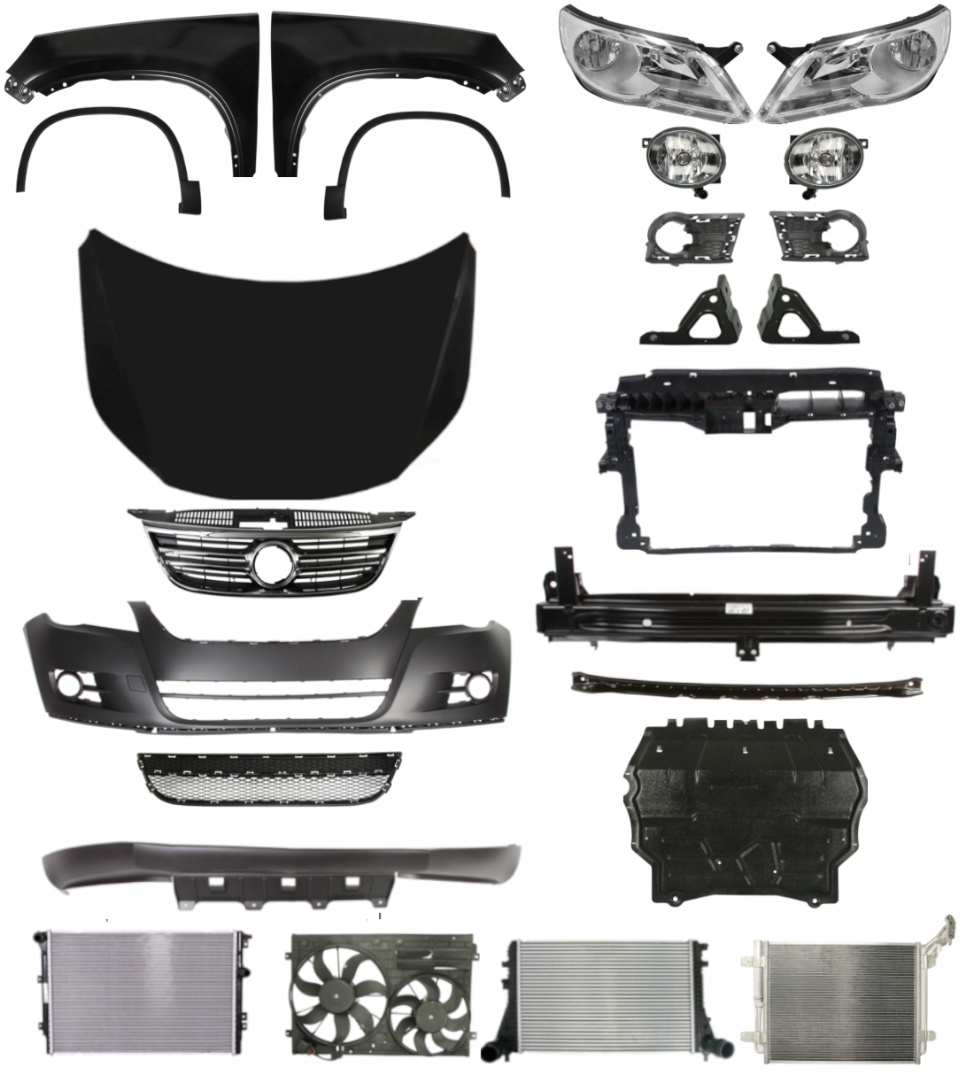 Volkswagen Tiguan 07-11 Zderzak Pas Maska Błotnik ZESTAW CZĘŚCI