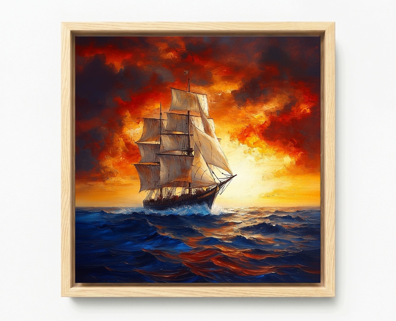 Obraz Rám Americký Box Moře Oceán Loď Plachetnice Slunce Západ 80x80