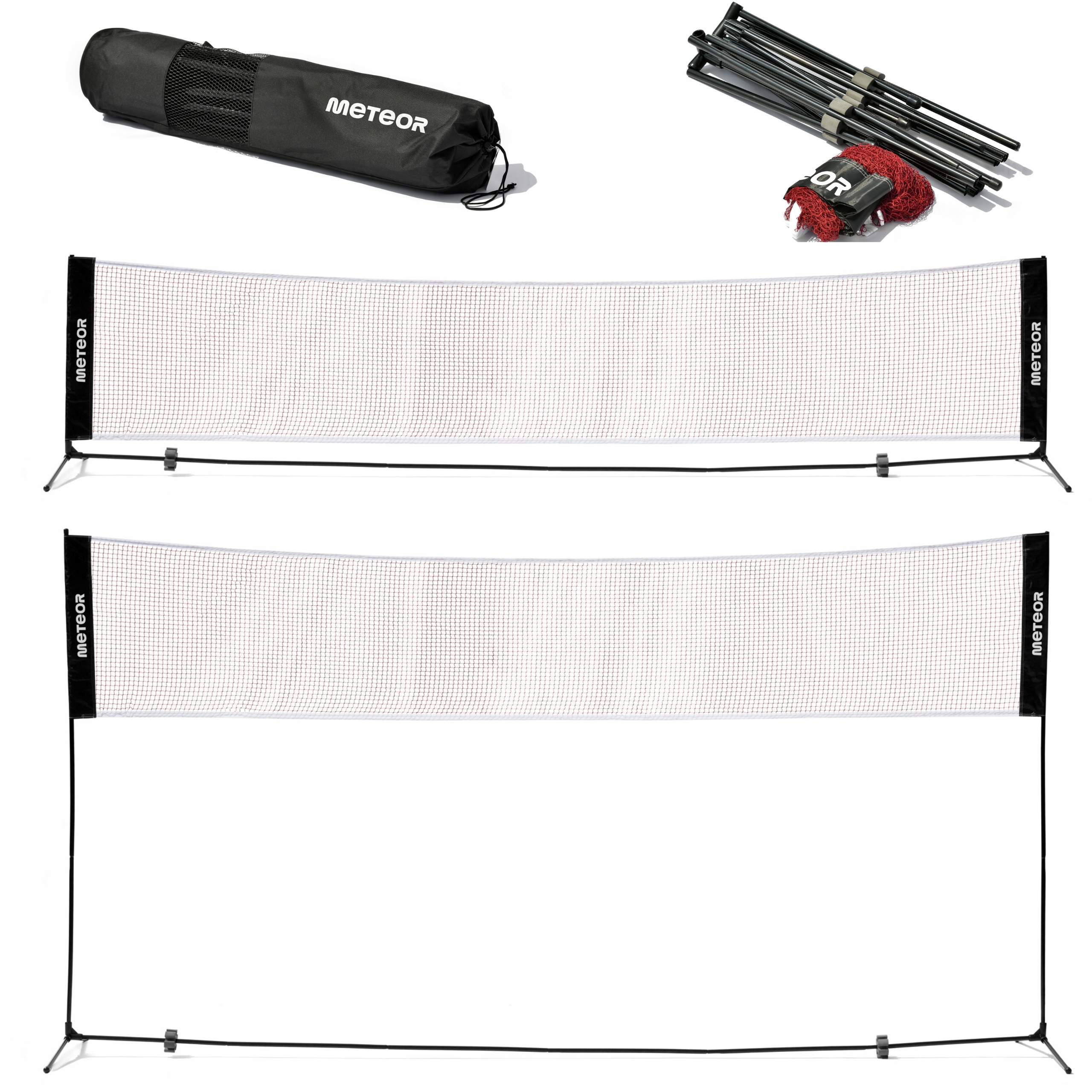 Czerwona Siatka Do Badmintona Meteor 5.1 M Stelaż Stalowy Regulacja Torba