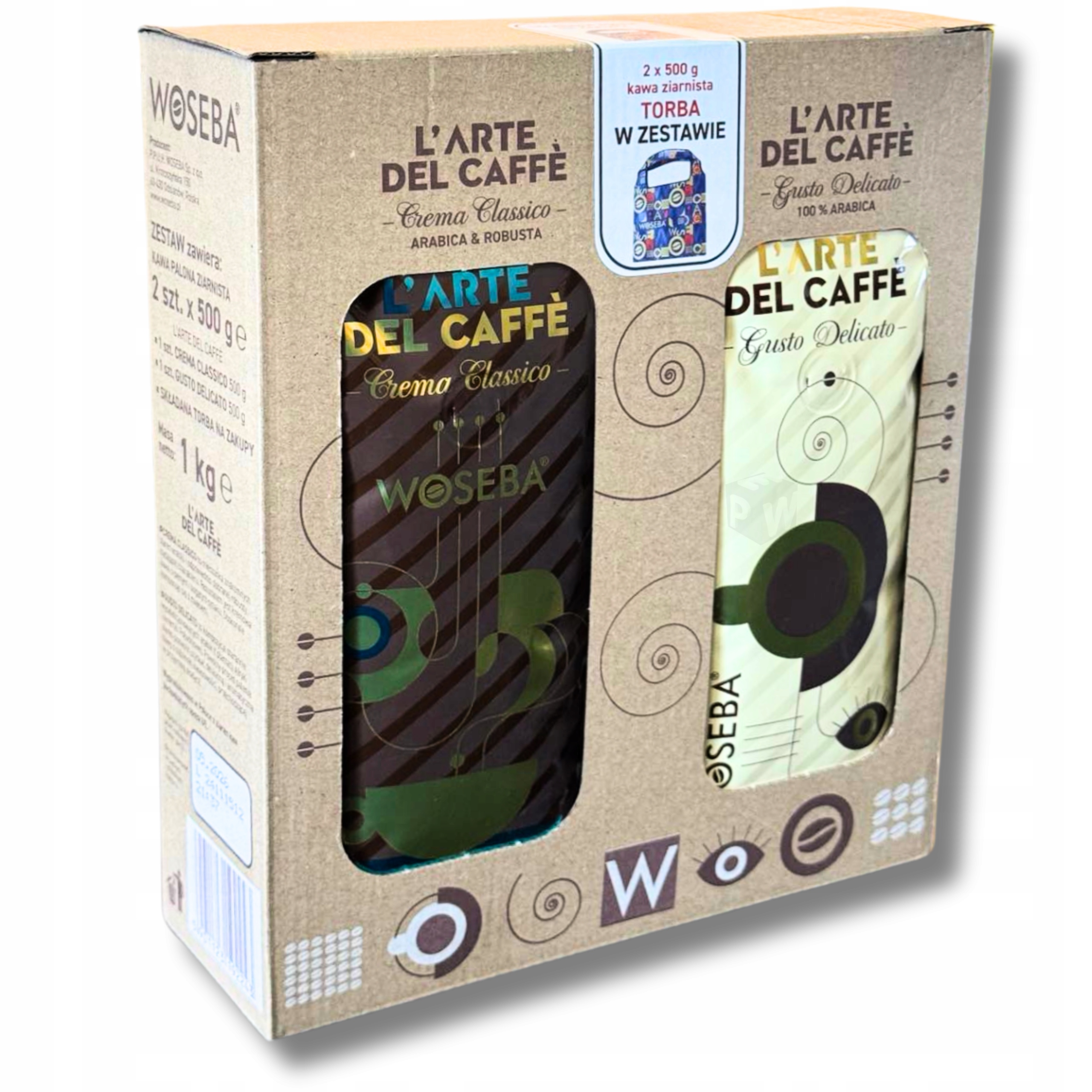 Woseba L’arte Zestaw 2x500g kawa ziarnista Crema Delicato Torba