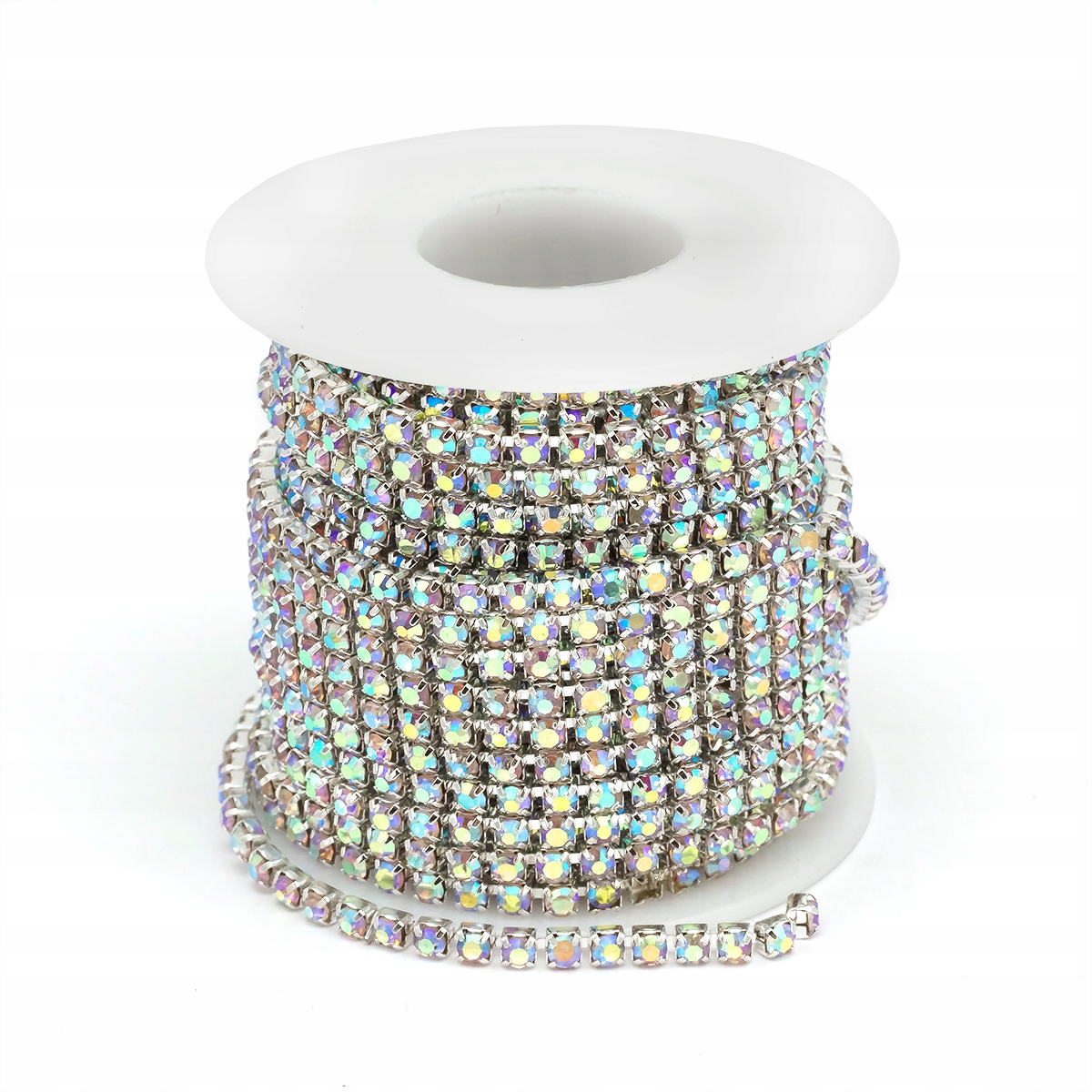 Řetízek Páska z Zirkony Mosaz, Stříbrná/Duhový Křišťál, 3mm, 9m/šp