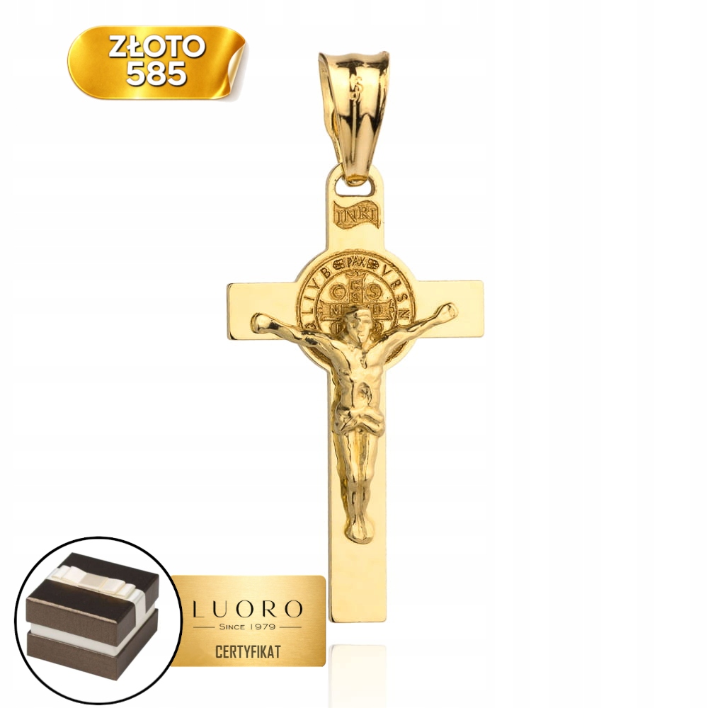 Zlatý Křížek 585 14K Benediktinské Žluté Zlato 3,2 CM Elegantní