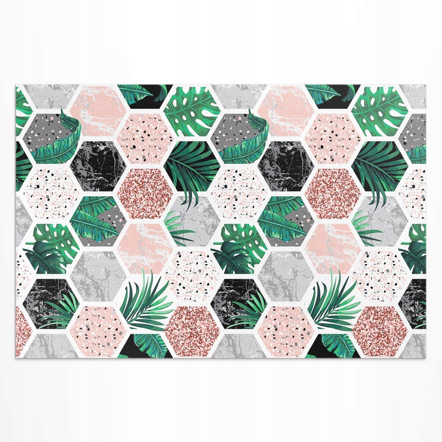 Dekoratívny vonkajší koberec Tropické hexagony rastlín a kameňov 120 x 80 cm