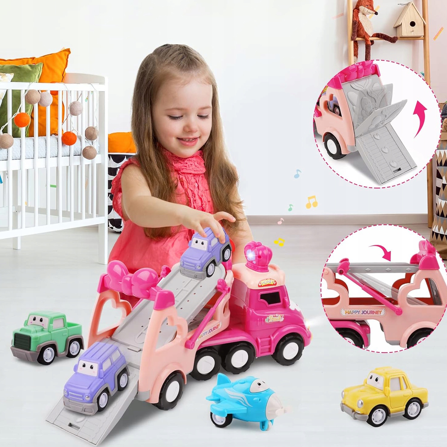 ZABAWKI 5W1 DLA DZIEWCZYNEK 1-3 LETNICH CIĘŻARÓWKA Z TRANSPORTEREM ZABAWKI Model CIĘŻARÓWKA LAWETA