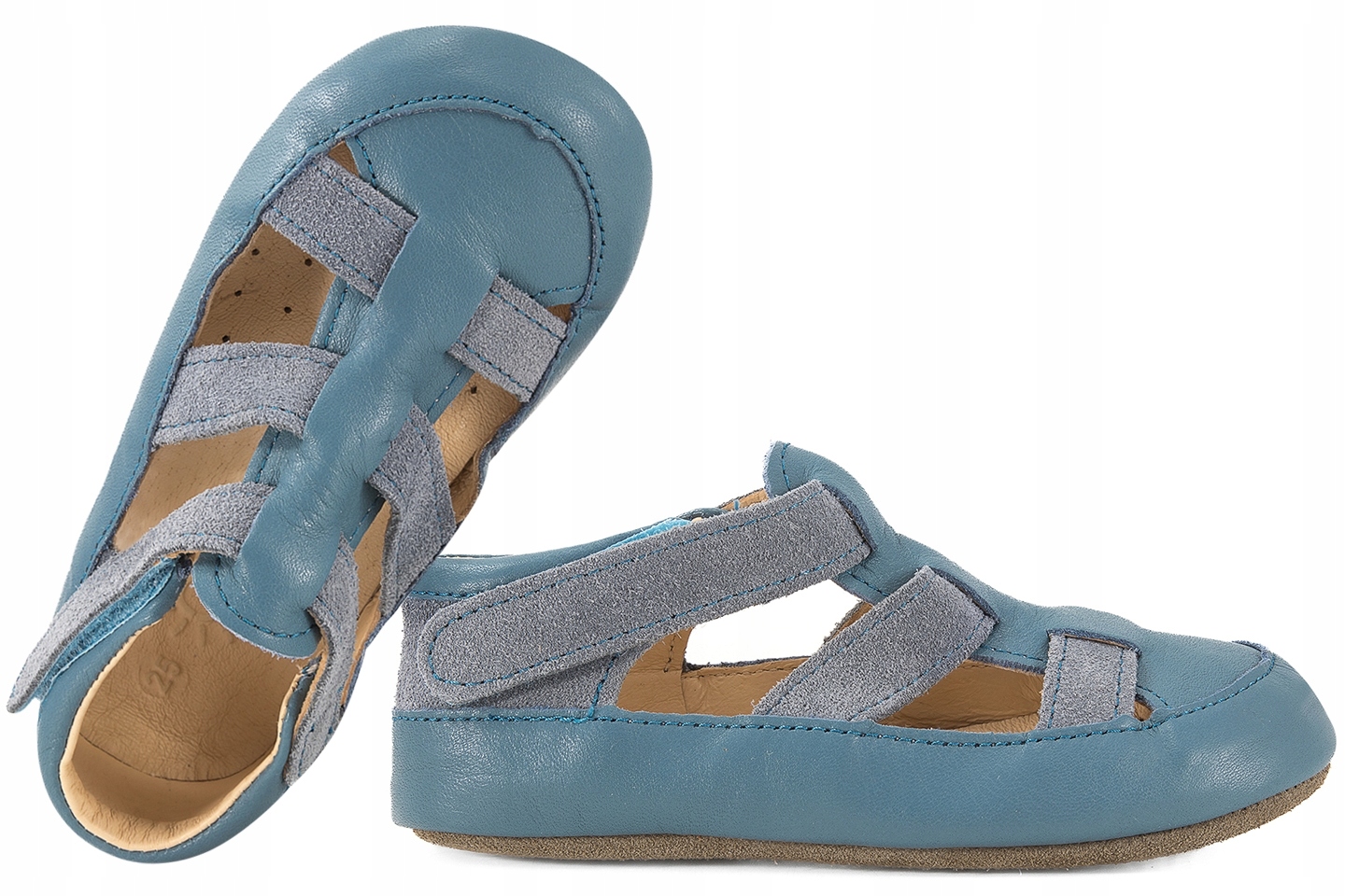 Obex Lambi Barefoot Flexy Skórzane Kapcie Papcie Sandałki Rzep Niebieski 33