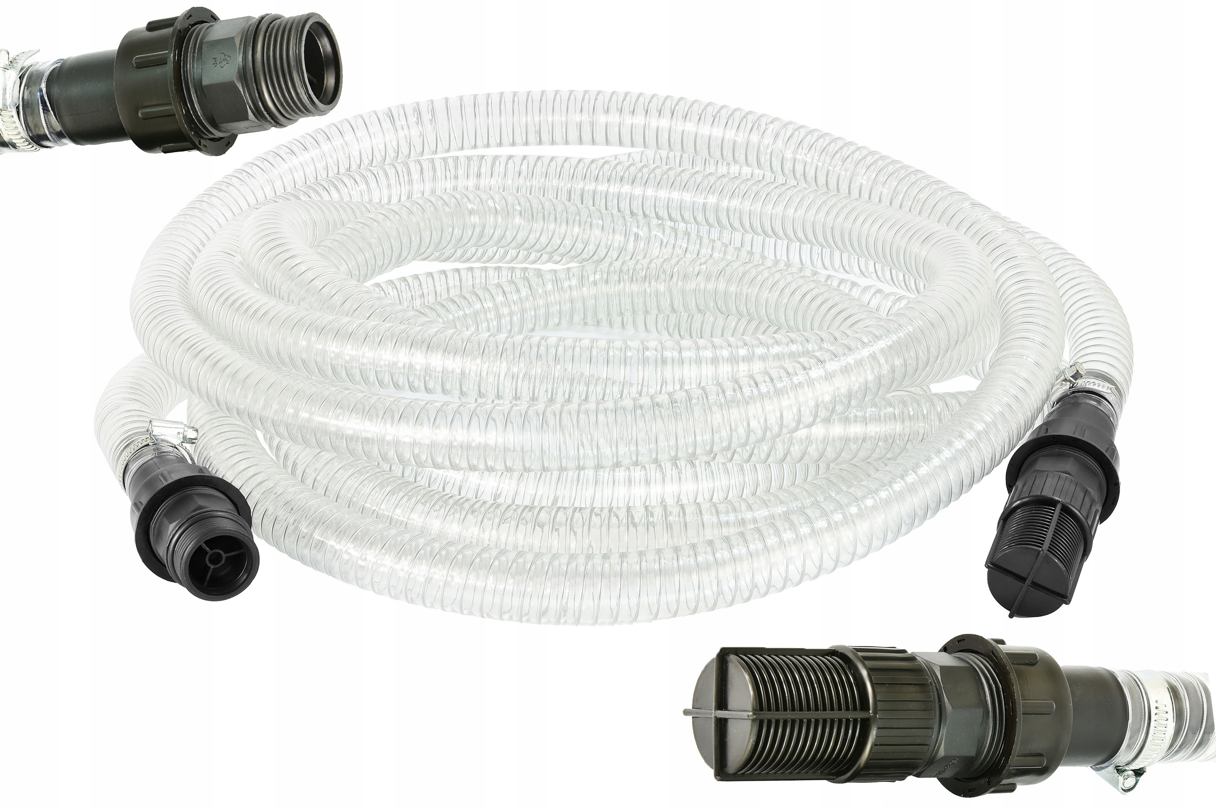 Wąż Ssący 7M Do Pompy Hydroforu Zawór Zwrotny Kosz Złącze 1" Zbrojony Mocny