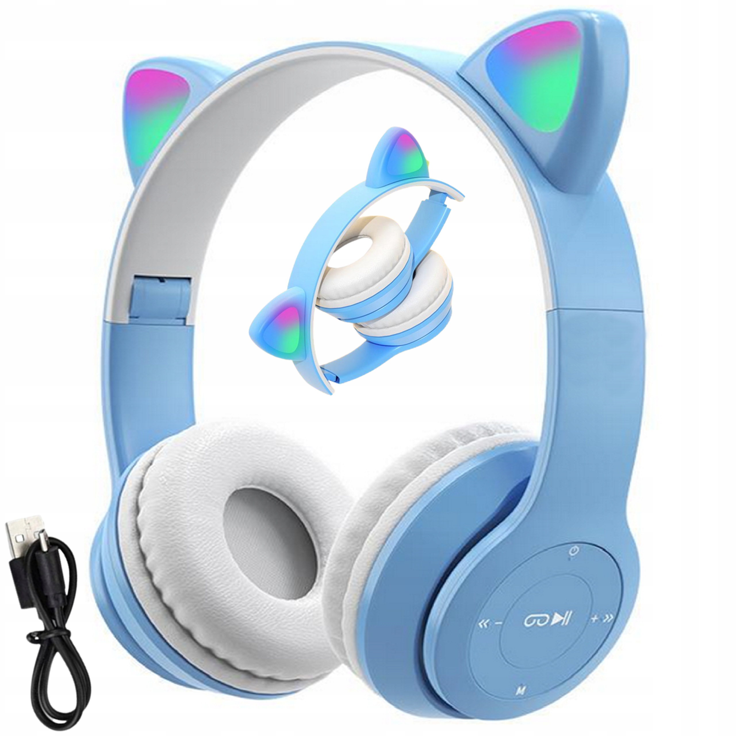 SŁUCHAWKI DLA DZIECKA KOCIE USZY BEZPRZEWODOWE RGB ŚWIECĄCE BLUETOOTH Stan opakowania oryginalne