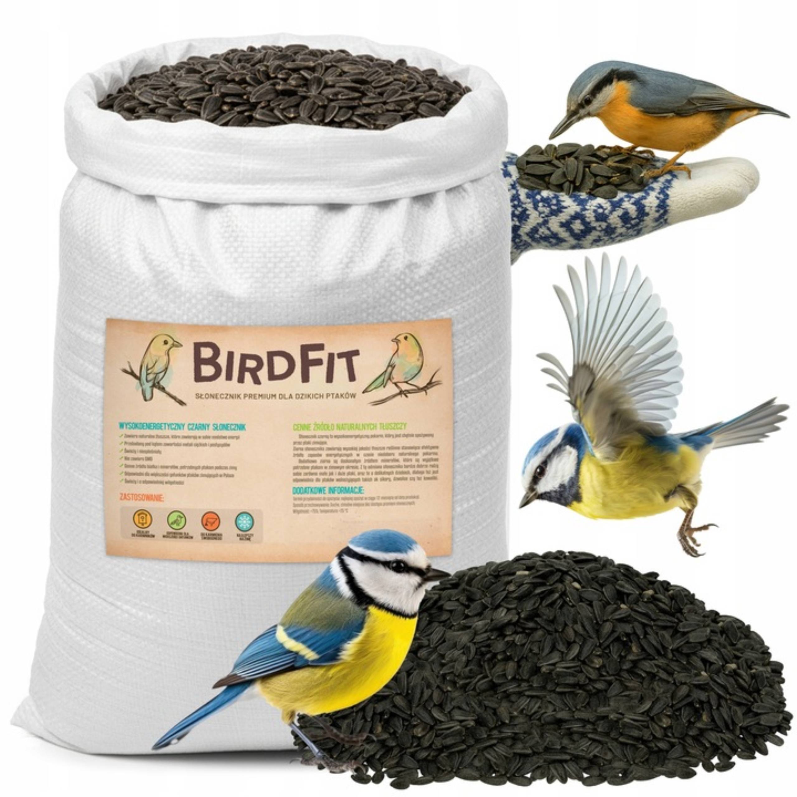 Czarny Słonecznik Karma Pokarm Dla Ptaków Zimujących Na Zimę Birdfit 25x1KG