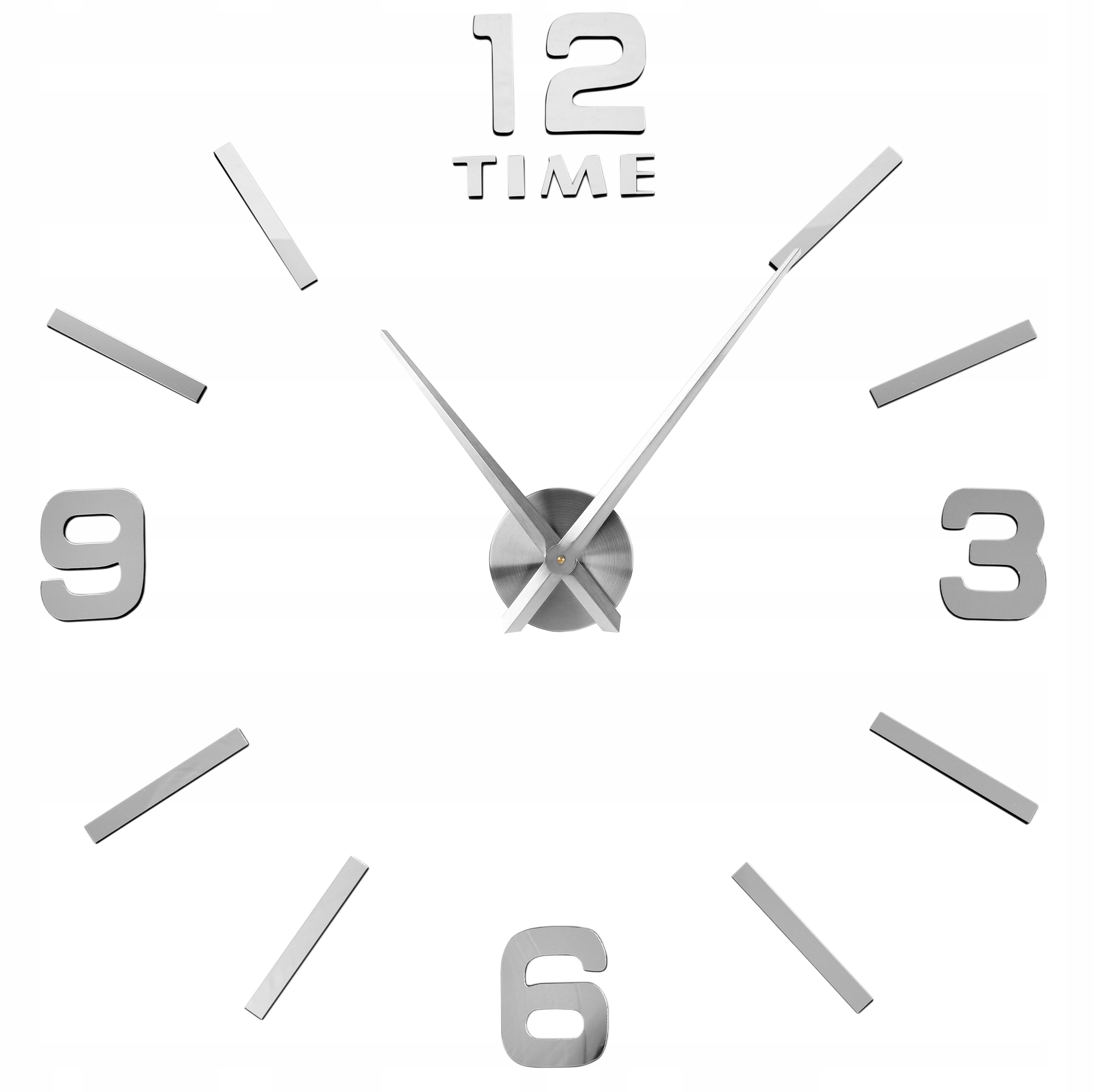 ZEGAR ŚCIENNY DIY 3D NAKLEJANY NOWOCZESNY NA ŚCIANĘ SREBRNY POŁYSK CICHY