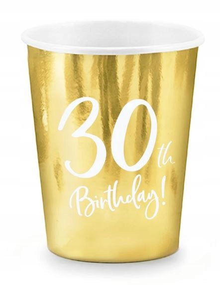 

Kubki papierowe złote 250 ml 6 szt 30 urodziny