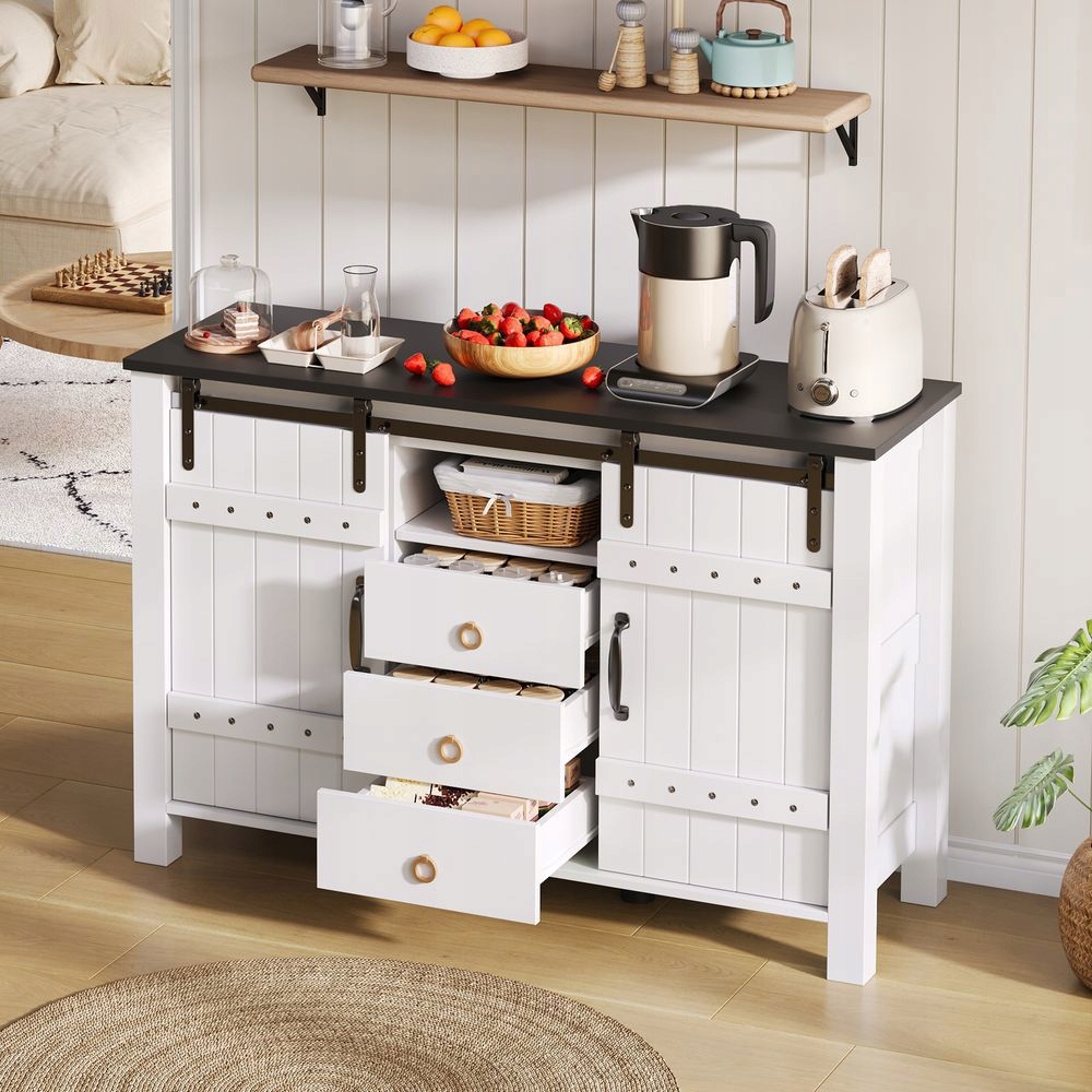 Biały Buffet Rustykalny 120 cm 3 Szuflady