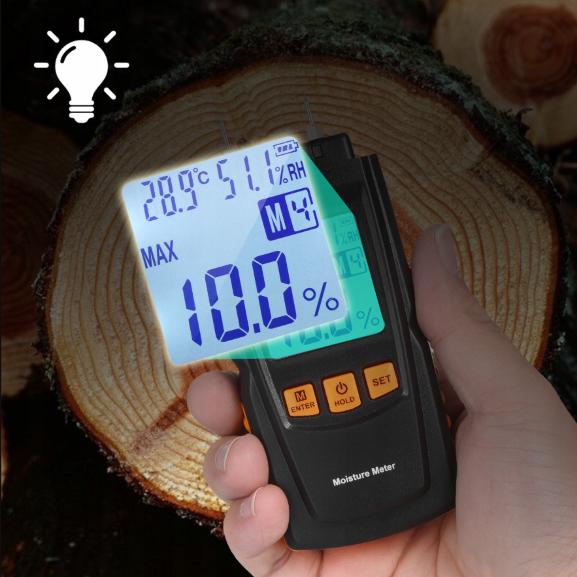 WILGOTNOŚCIOMIERZ DREWNA HIGROMETR MIERNIK WILGOTNOŚCI DRZEWA BETONU CEGŁY Wysokość 29.4 mm