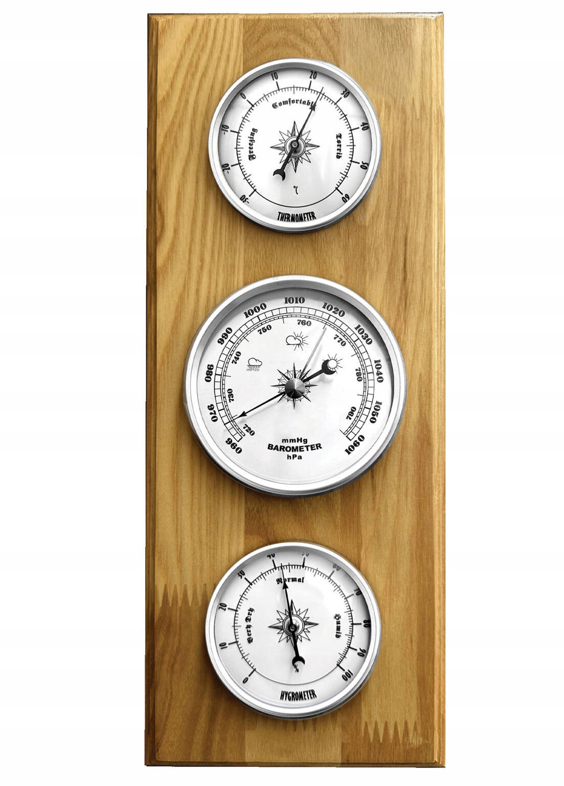 Drevený Barometr Higrometr Analógový Termometer Jvd BA233.68 13x32 cm