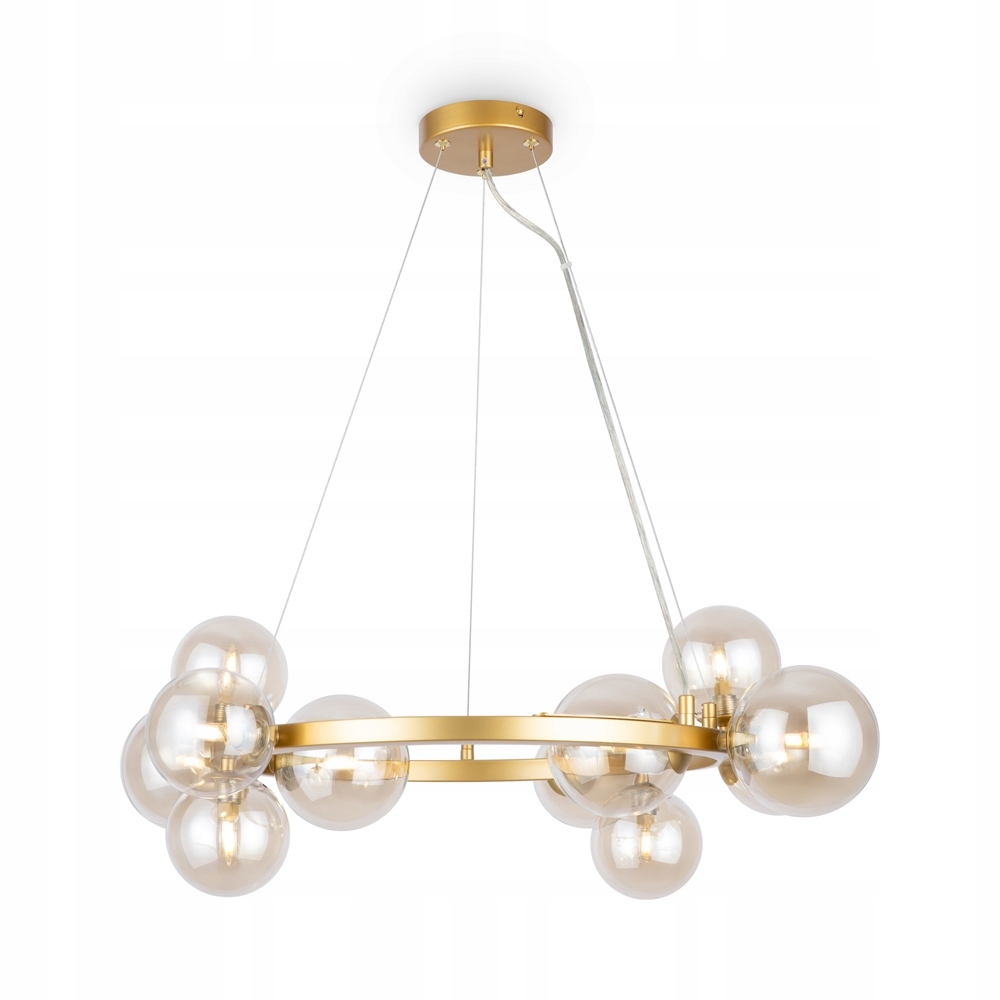 Závěsná lampa zlatá horizontální, kulatá, skleněné koule, moderní, 11 bodů Maytoni