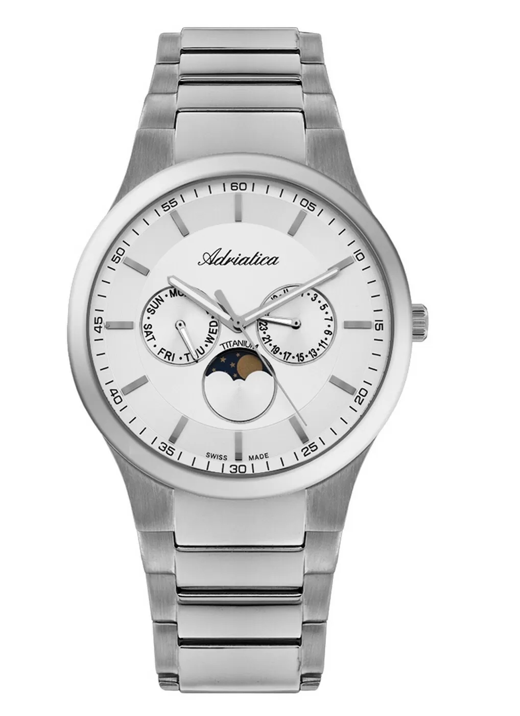 Stříbrné švýcarské pánské hodinky Adriatica s multidatem A1145.4113QF
