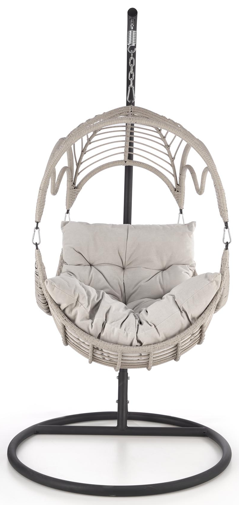 Fotel WISZĄCY KOKON technorattan z poduchą RASMUS jasny popiel Halmar Wysokość mebla 202 cm