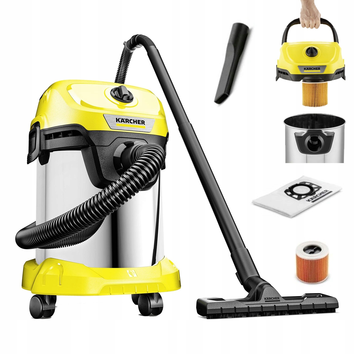 Odkurzacz Warsztatowy Garażowy WD3 Tradycyjny Karcher Wd 3 1000W Metal